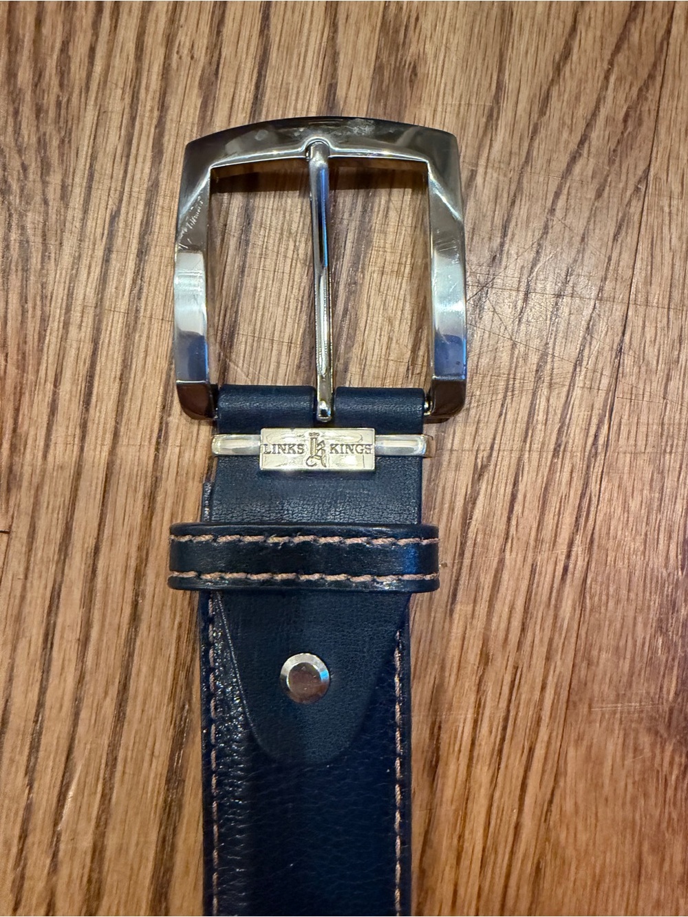 Links Kings Navy Leather Belt with Silver Buckle